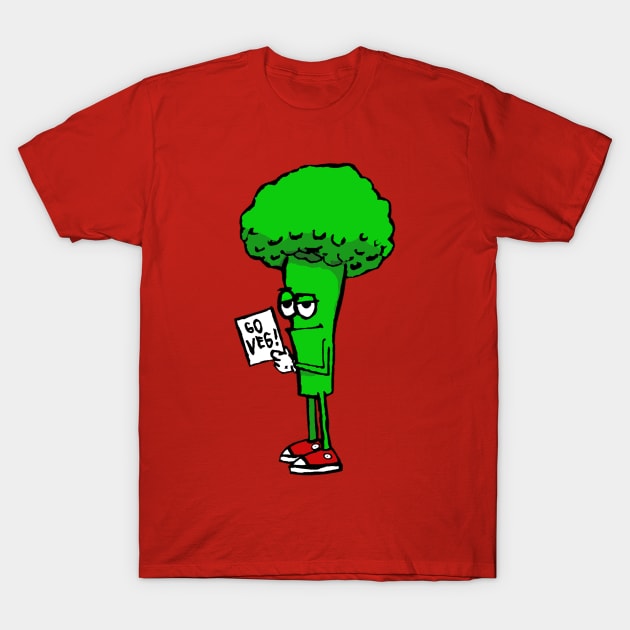 GO VEG BROCCOLI BOY - Cute Drawing with Eat Your Veggies Message T-Shirt by VegShop